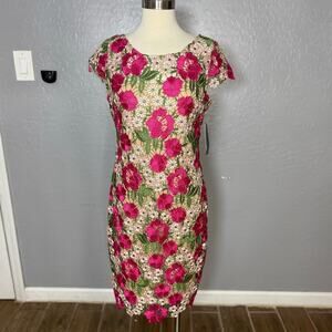 Xscape Women's Short Sleeve Floral Print Sheath Dress, 10